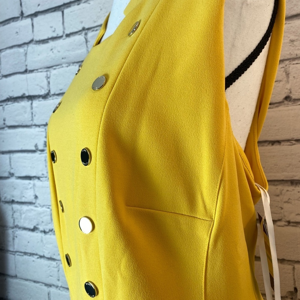 Tommy Hilfiger Yellow Mock Neck Sleeveless Dress Gold Buttons Modern 20W NWT - Picture 13 of 15